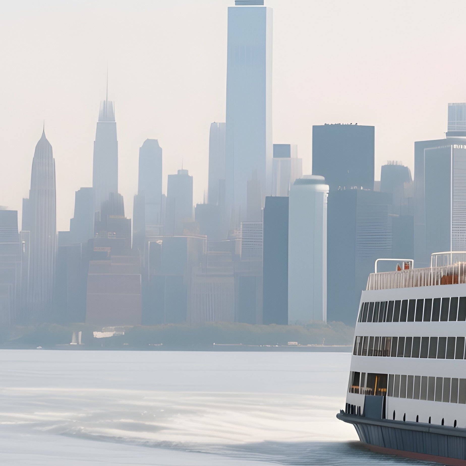 A Passenger Ferry Leaving A City Skyline In The Distance - Full Resolution Quality Preview