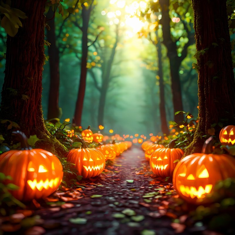 A Path Lined With Carved Pumpkins Halloween Pumpkin