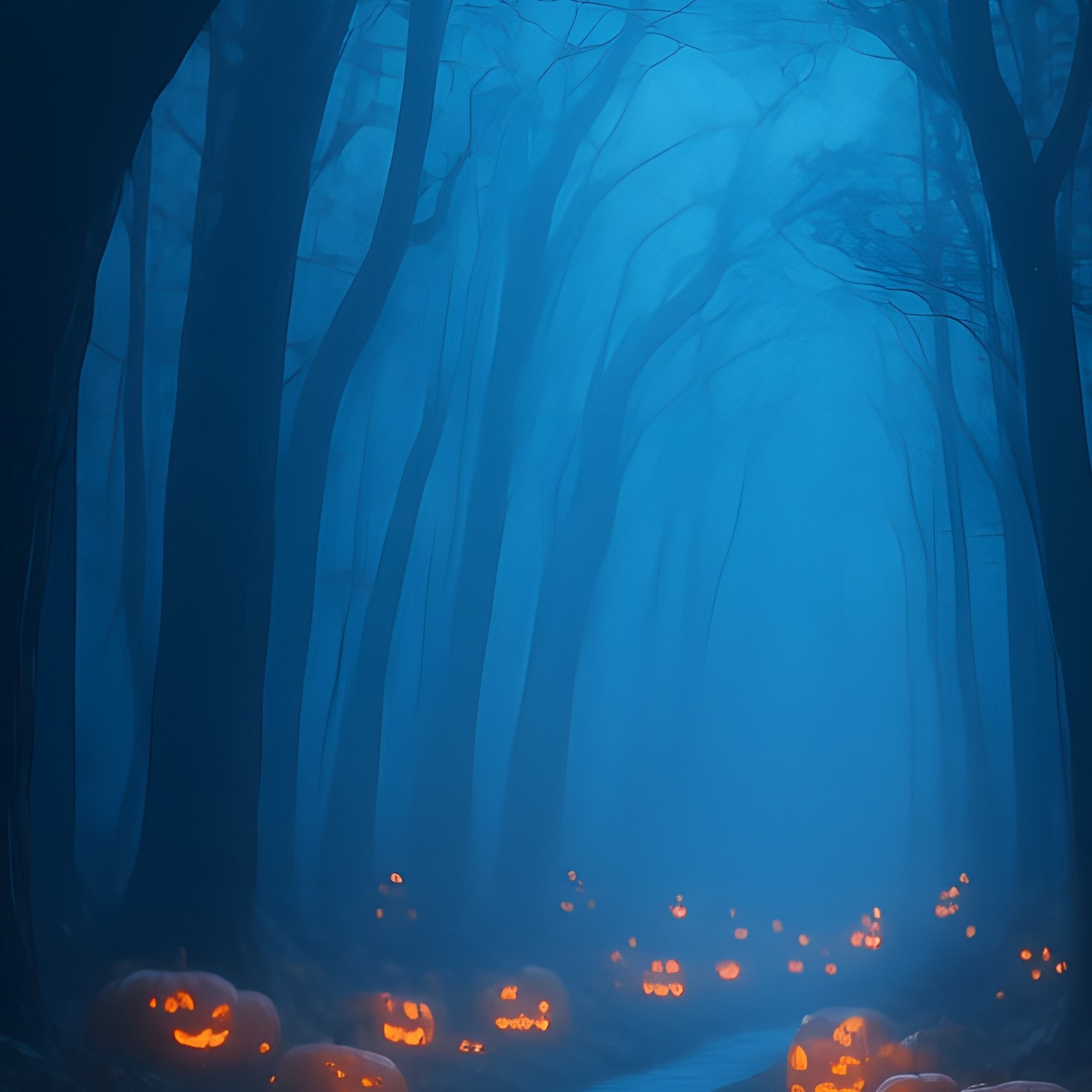A Path Lined With Glowing Jack O Lanterns In A Forest Halloween - Full Resolution Quality Preview