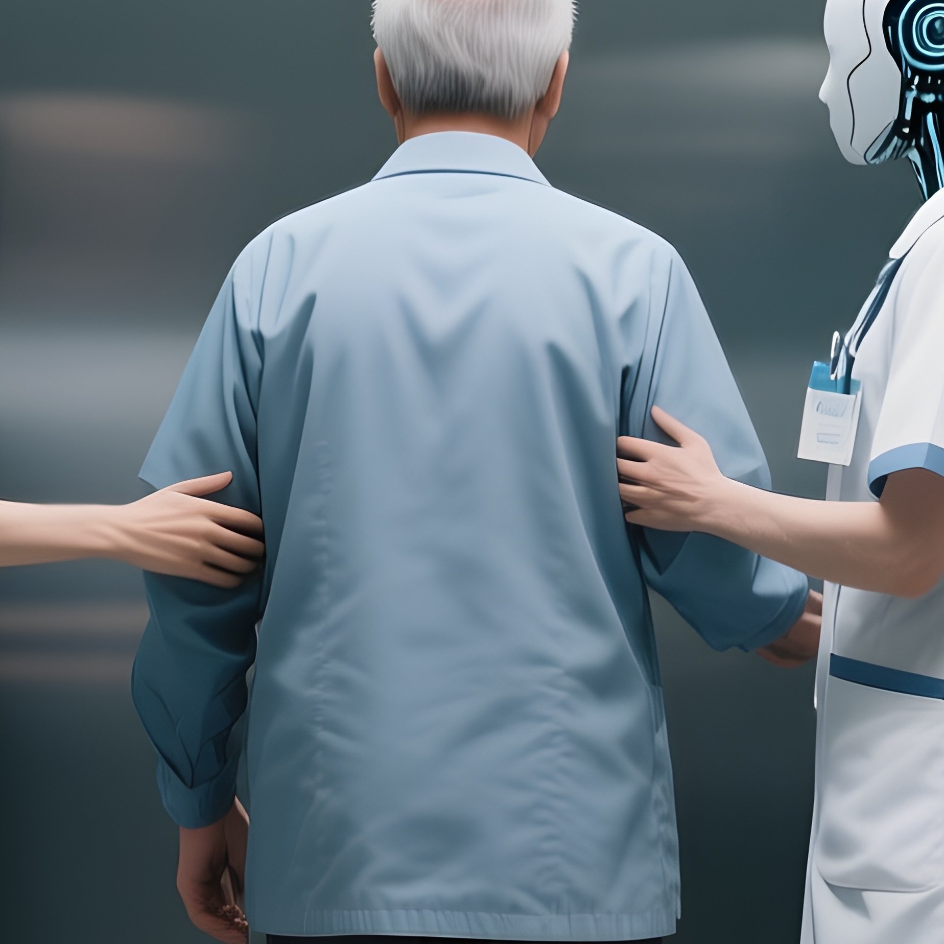 A Patient Being Guided Into An Elevator By Hospital Staff - Full Resolution Quality Preview