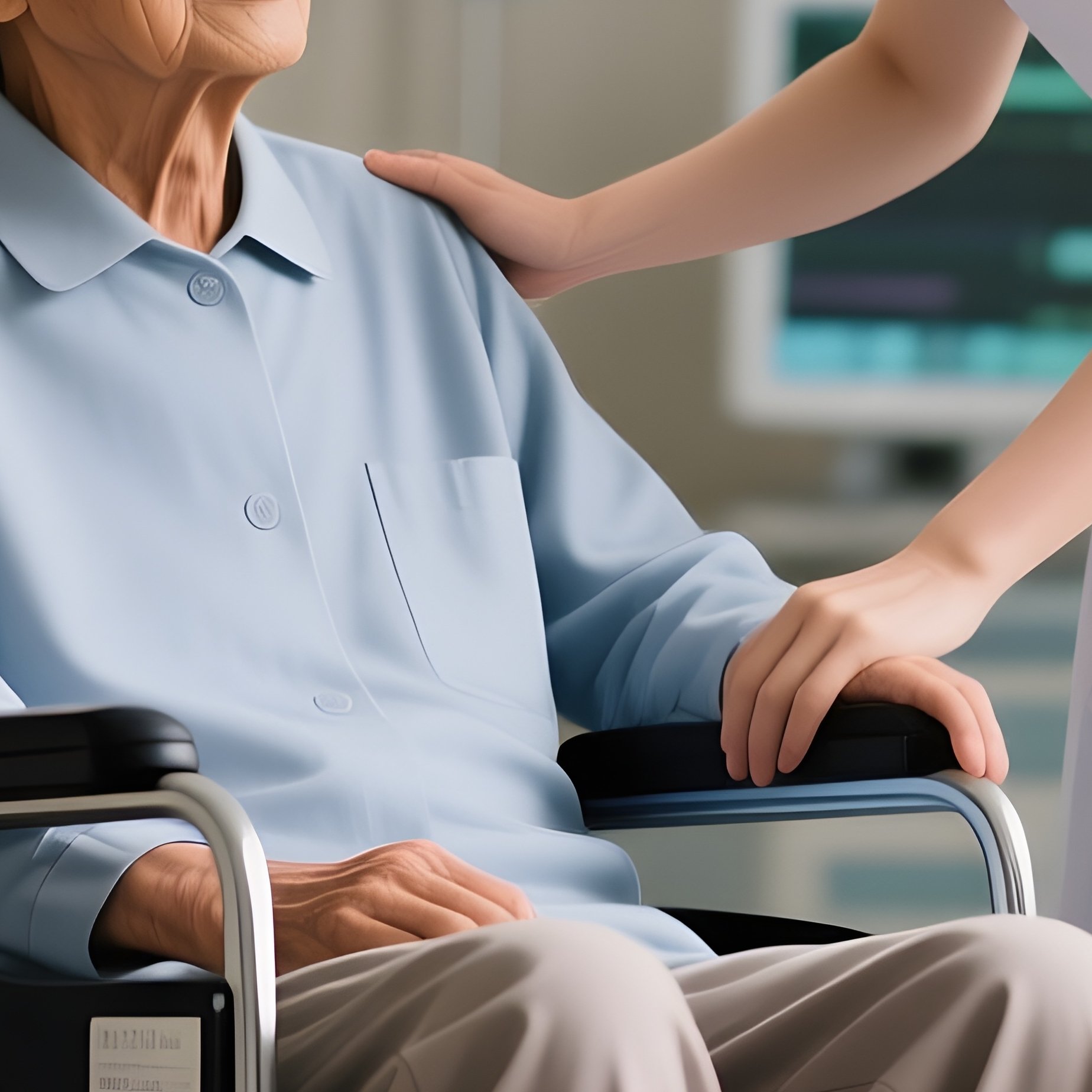 A Patient Being Helped Into A Wheelchair By A Nurse - Full Resolution Quality Preview