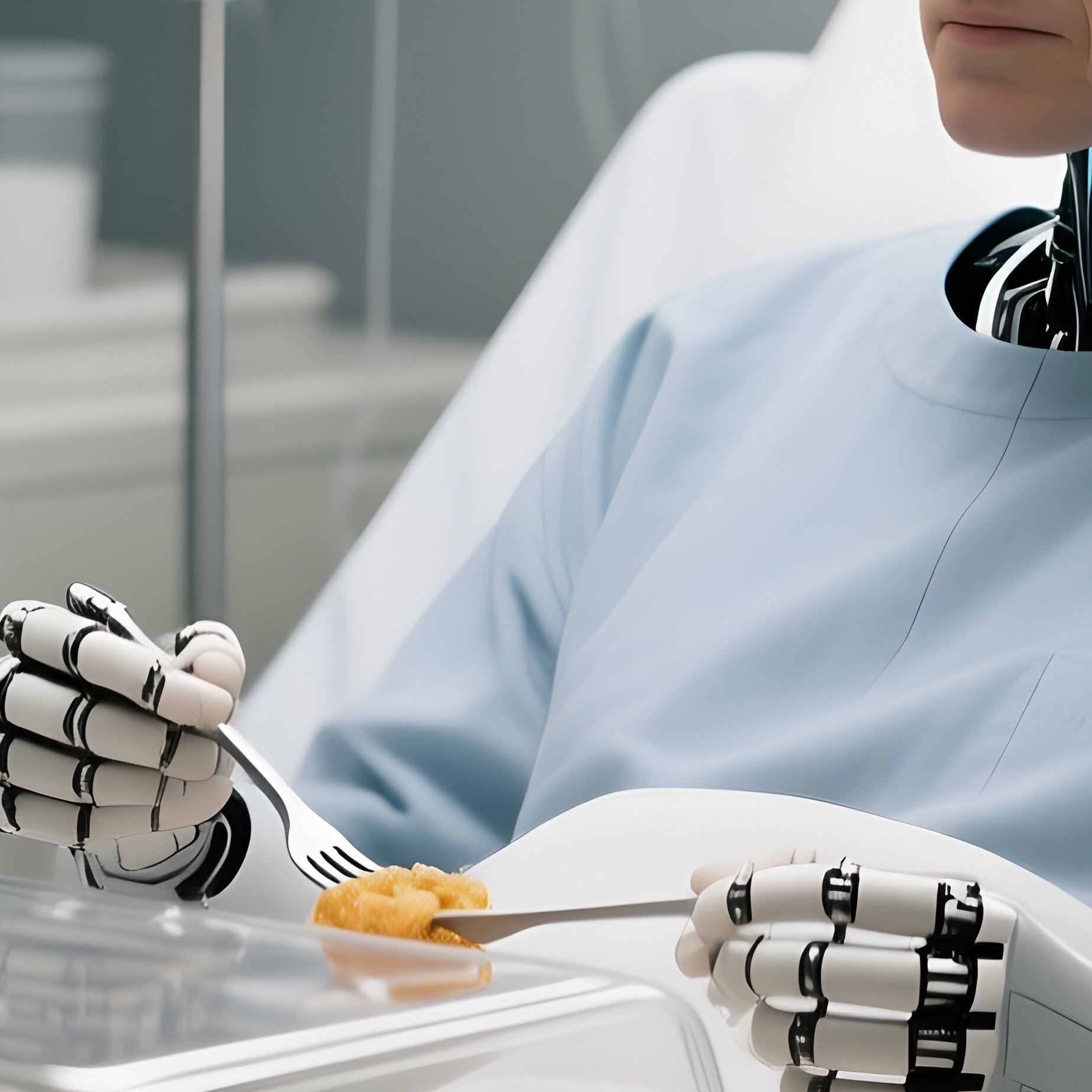 A Patient Eating Lunch From A Covered Hospital Tray - Full Resolution Quality Preview