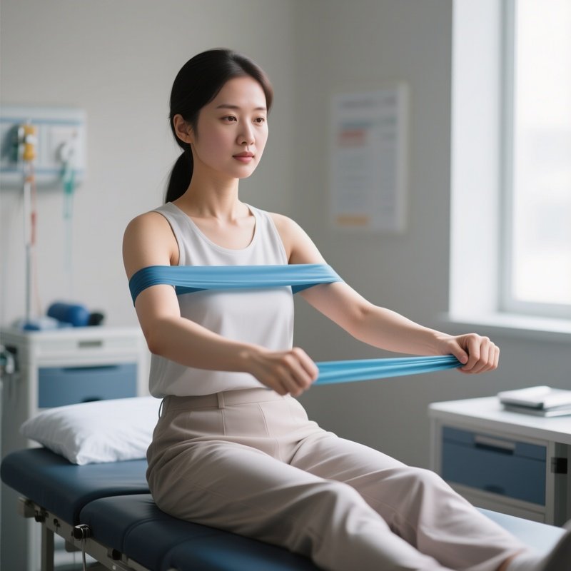 A Patient Receiving Physiotherapy With Elastic Bands