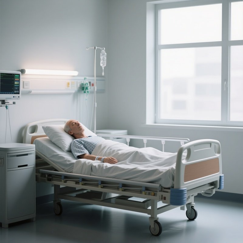 A Patient Resting In A Clean Single Hospital Room With Large Windows