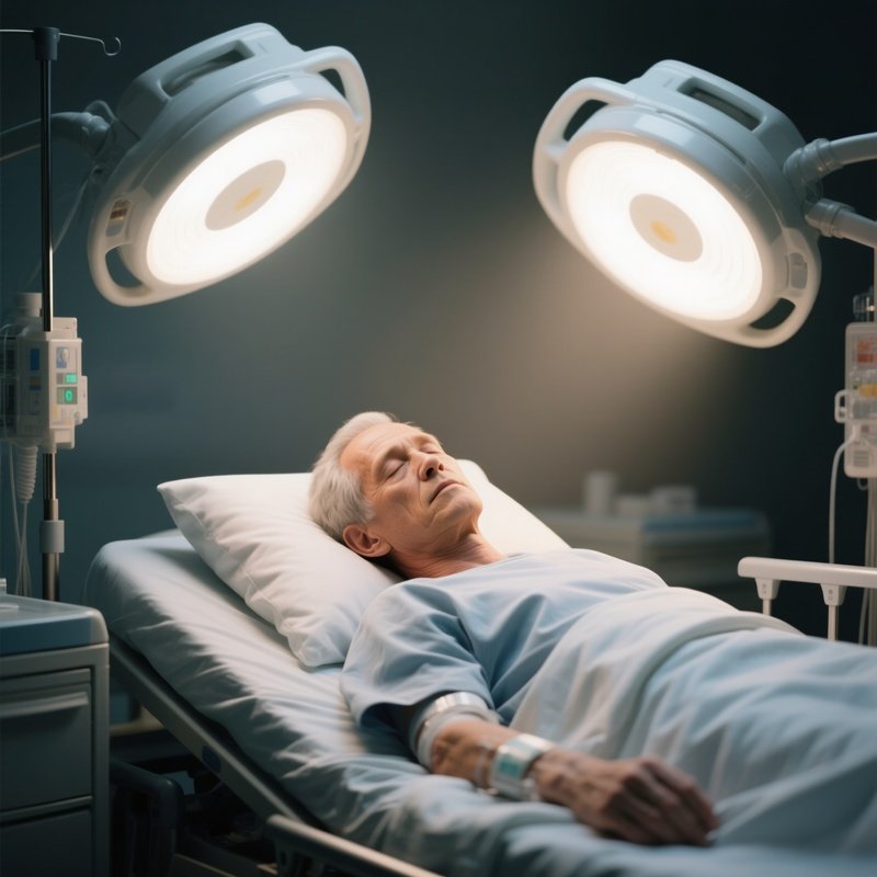 A Patient Resting Under Warm White Lights After A Procedure
