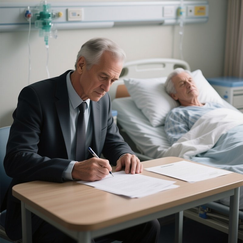 A Patient Signing Consent Forms At A Bedside Table