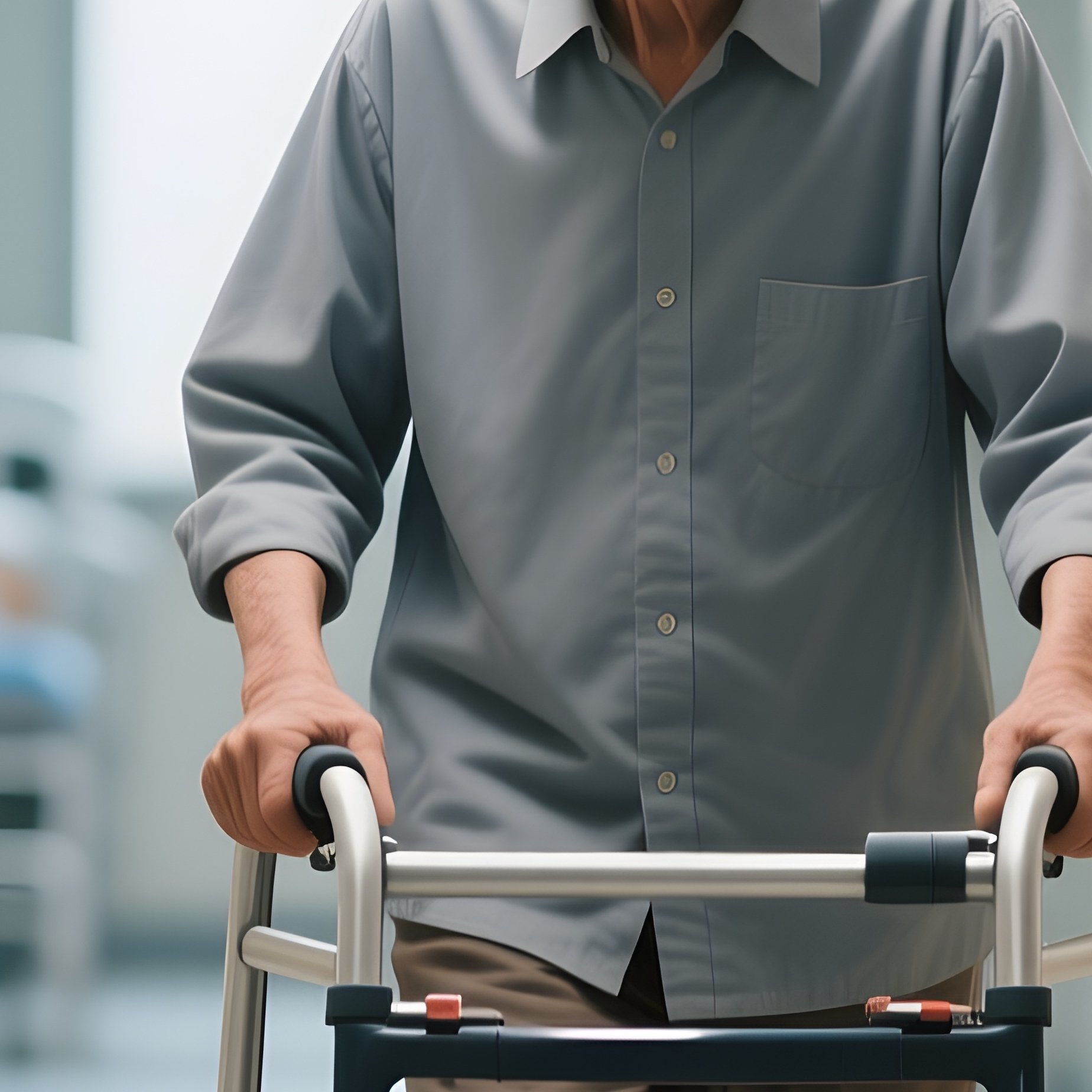 A Patient Using A Walker In A Rehabilitation Hallway - Full Resolution Quality Preview