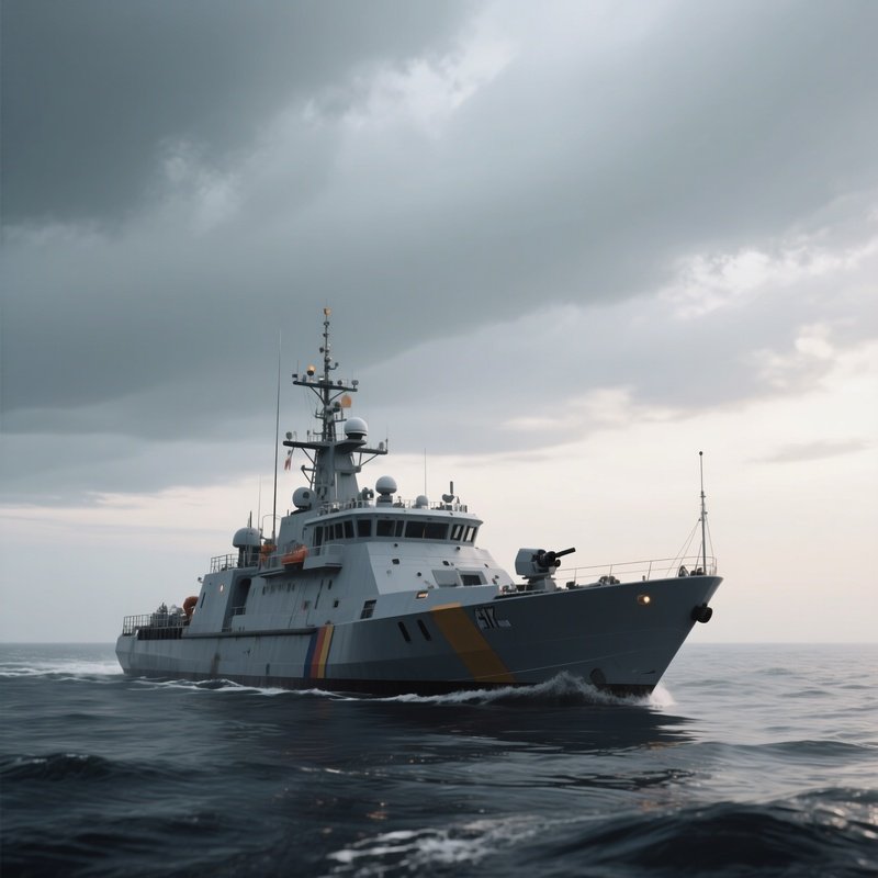 A Patrol Craft Scanning The Horizon Under Overcast Skies