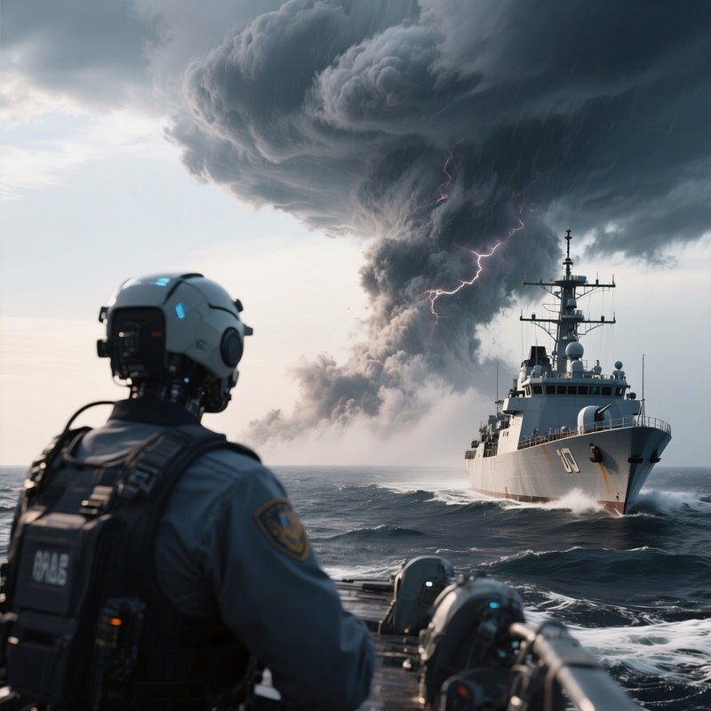 A Patrol Ship Observing Distant Storm Buildup