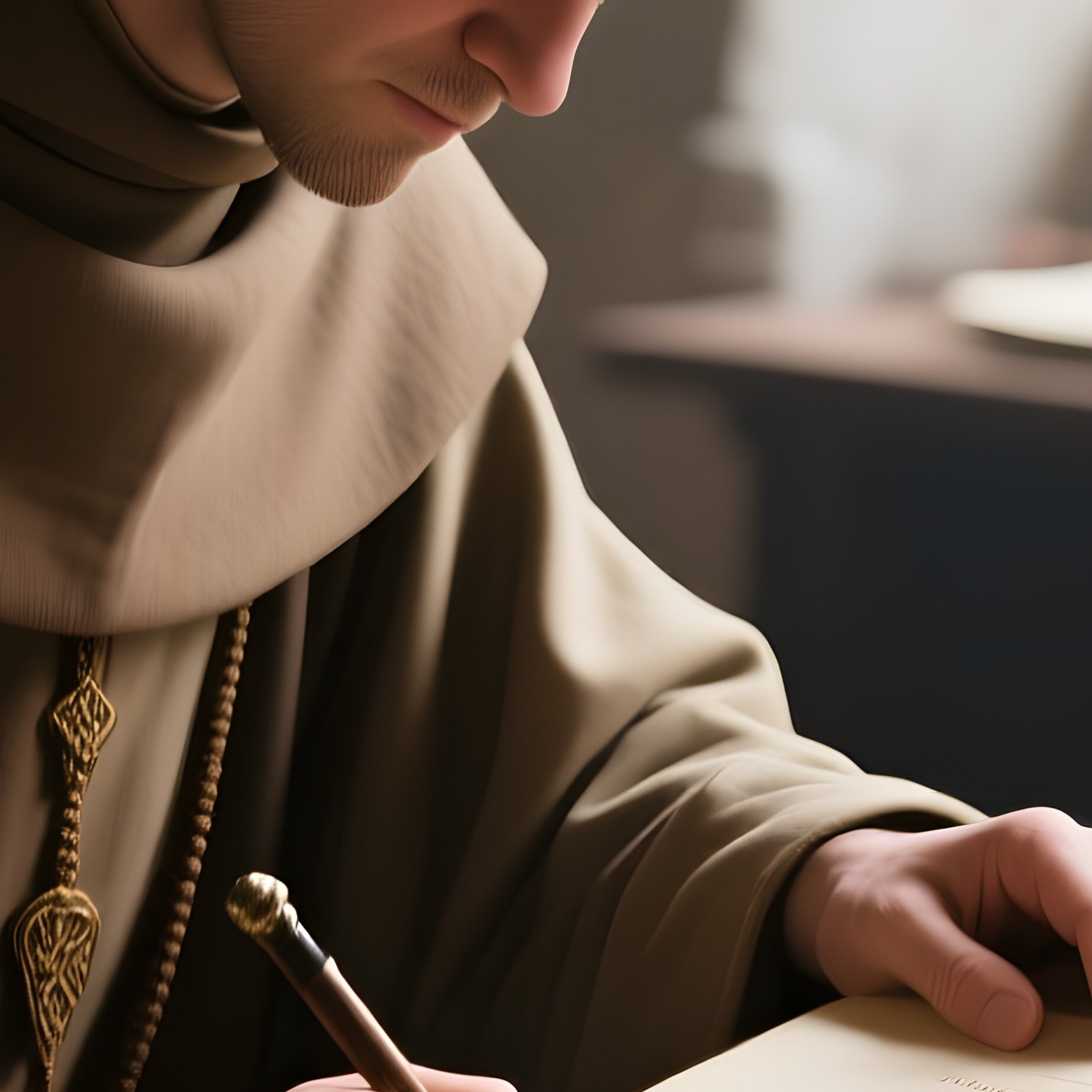 A Peaceful Afternoon In A Monastery'S Scriptorium, Where A Monk Carefully Illustrates A Manuscript - Full Resolution Quality Preview
