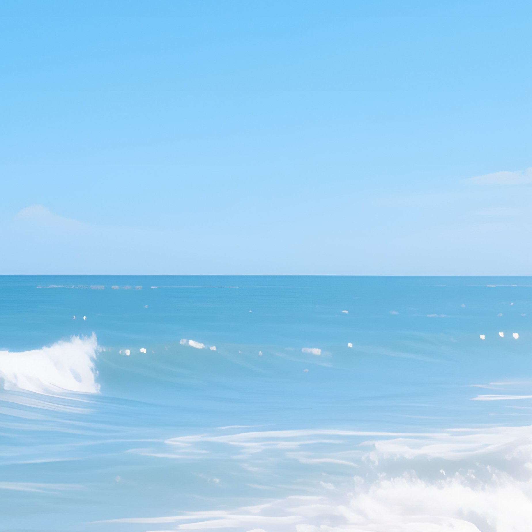 A Peaceful Beach At Midday, With A Clear Blue Sky, Gentle Waves Lapping At The Shore, And A Sense - Full Resolution Quality Preview