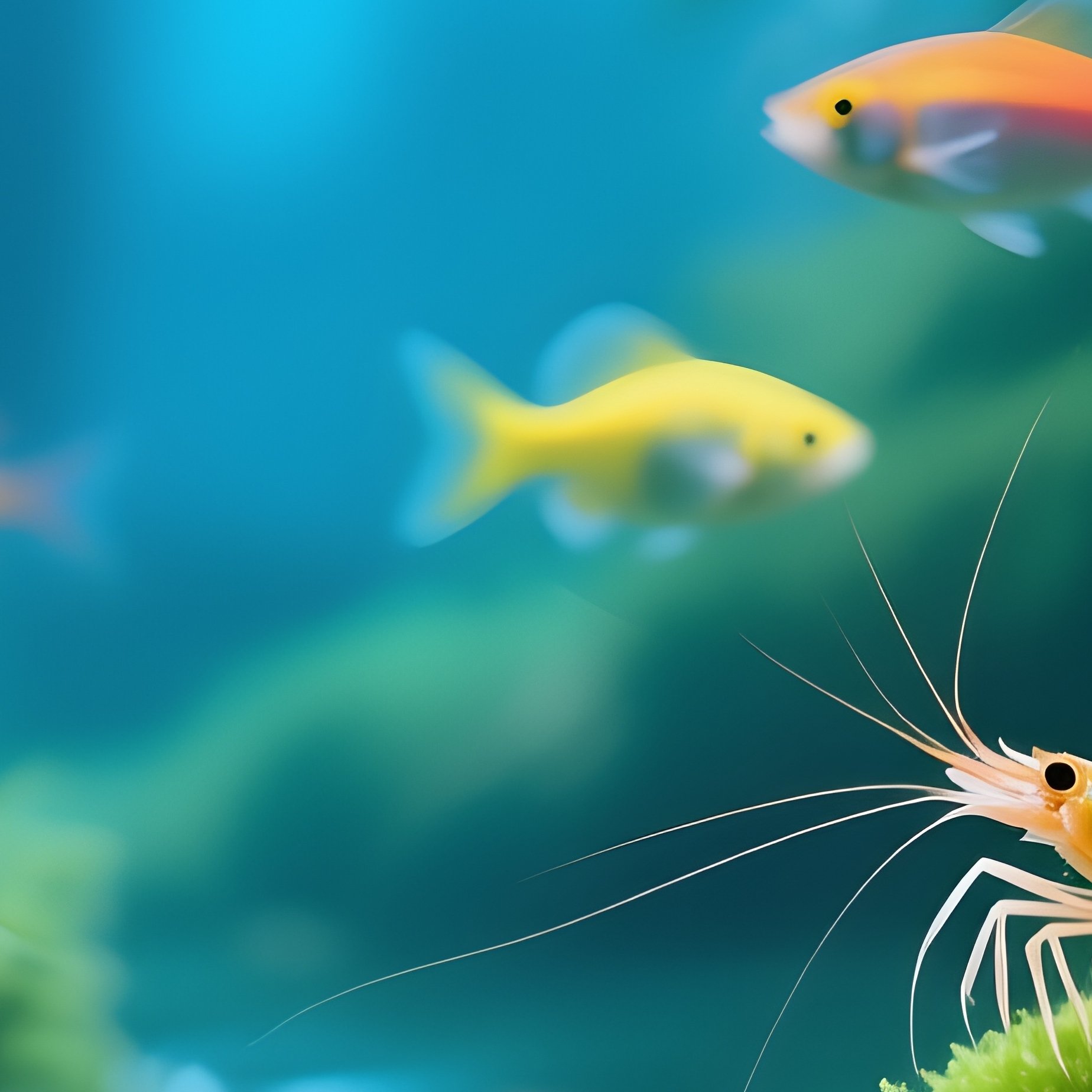 A Peaceful Scene Of Guppies And Shrimp Among Moss Balls - Full Resolution Quality Preview