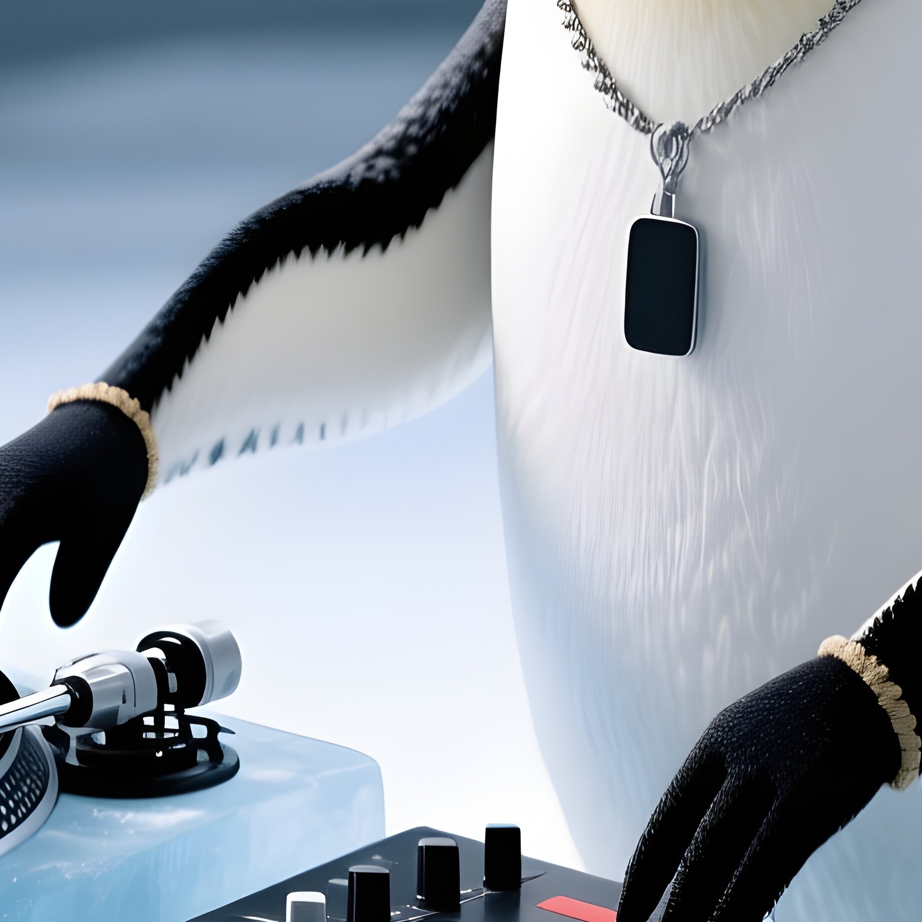 A Penguin Dj Mixing On Vinyl Record Made Of Ice - Full Resolution Quality Preview