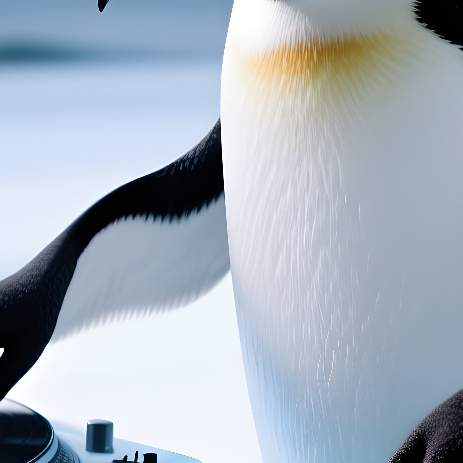 A Penguin Dj Mixing On Vinyl Record Made Of Ice - Full Resolution Quality Preview