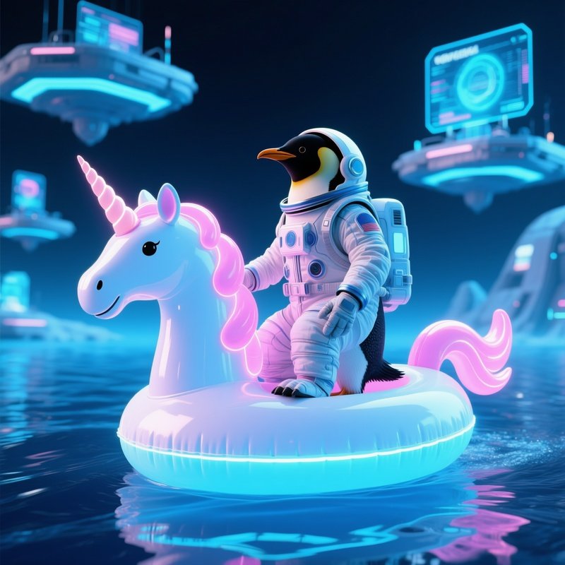 A Penguin Riding A Unicorn Floatie
