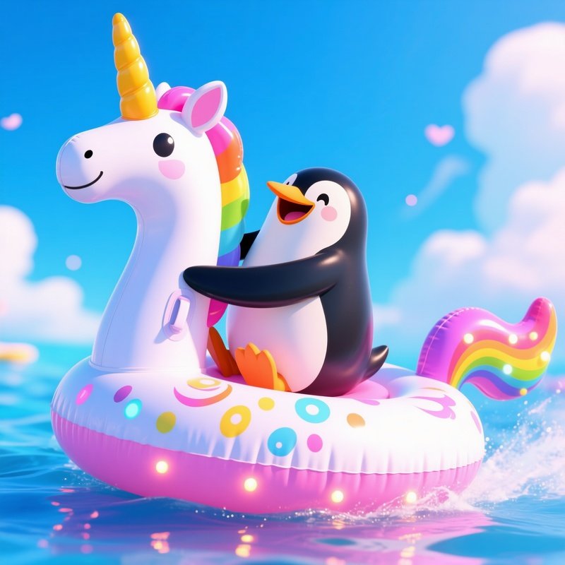 A Penguin Riding A Unicorn Floatie