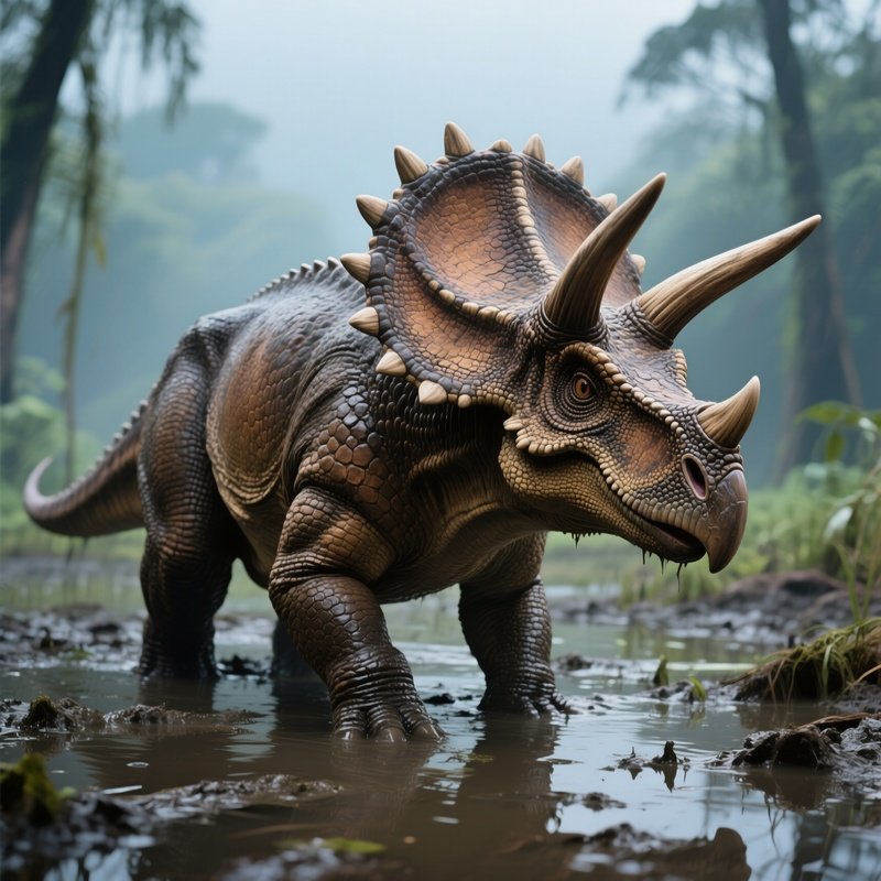 A Pentaceratops Dinosaur In Muddy Swamp