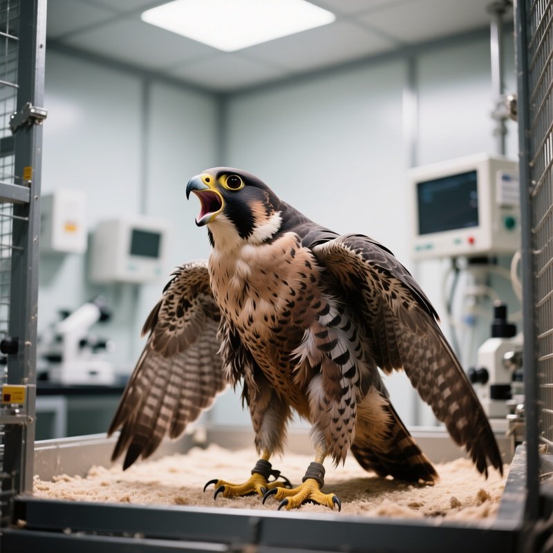 A Peregrine Falcon Calling Out In A Laboratory Setting