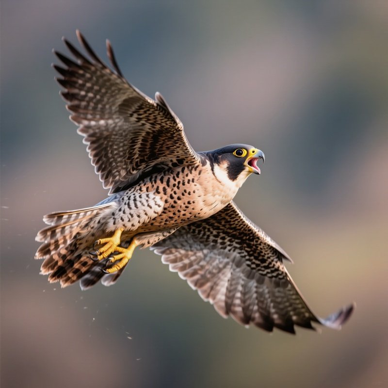 A Peregrine Falcon Calling Out With Wings Slightly Open In Flight