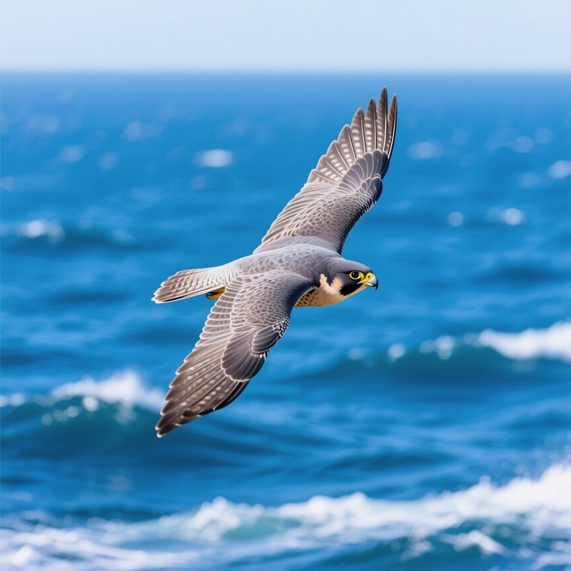 A Peregrine Falcon Circling Gracefully Over The Ocean