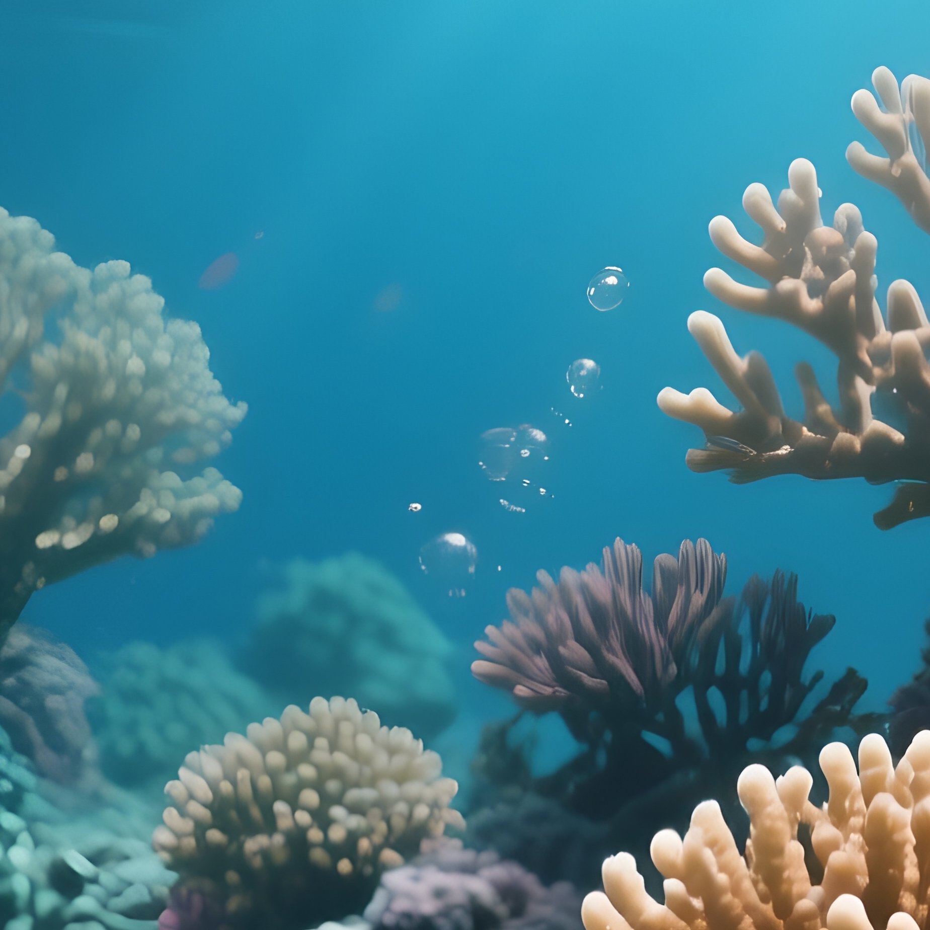 A Perfectly Spherical Underwater Air Bubble Reflecting Coral Reefs. - Full Resolution Quality Preview