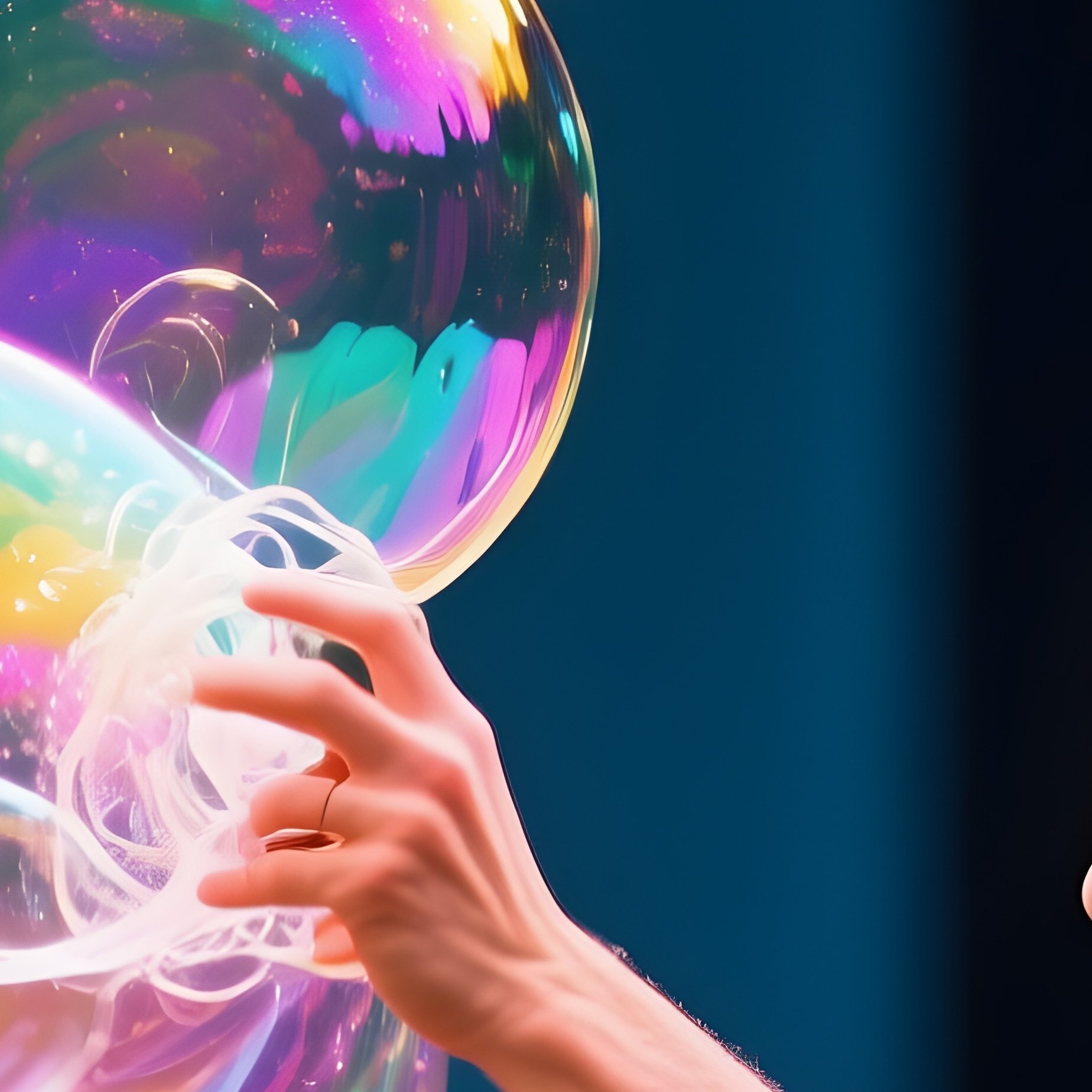 A Performer Manipulating Giant Soap Bubbles That Shimmer In Rainbow Colors - Full Resolution Quality Preview