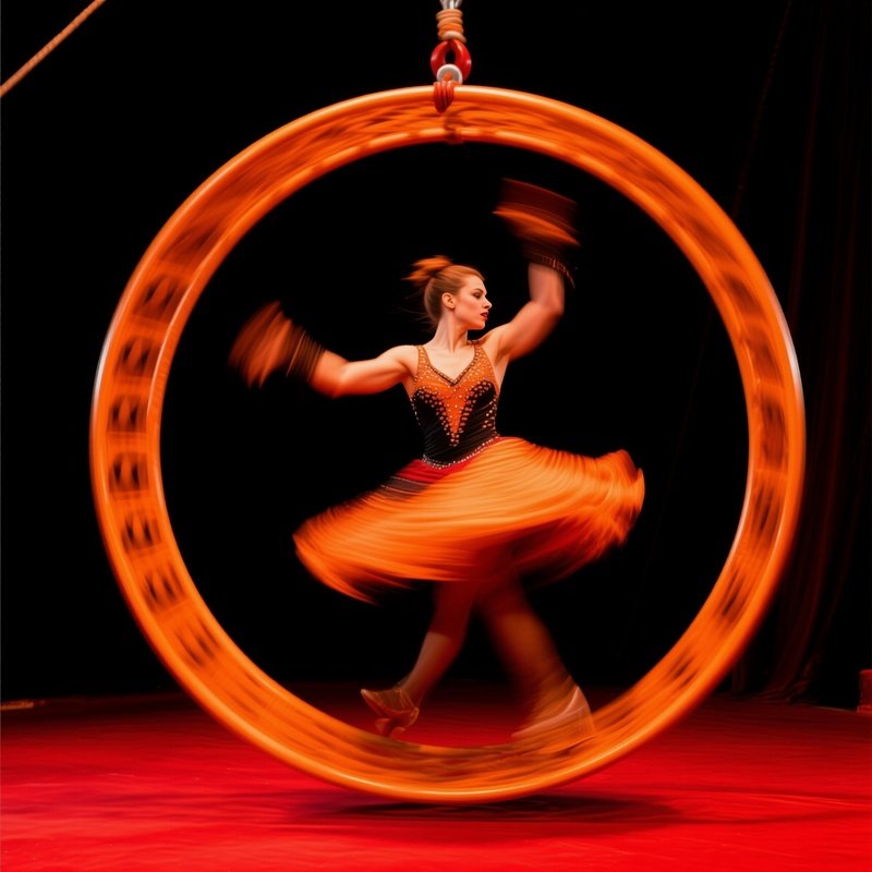 A.Performer.Spinning.Inside.Cyr.Wheel.Motion.Blur.Catching.Light.Artistic.Scene