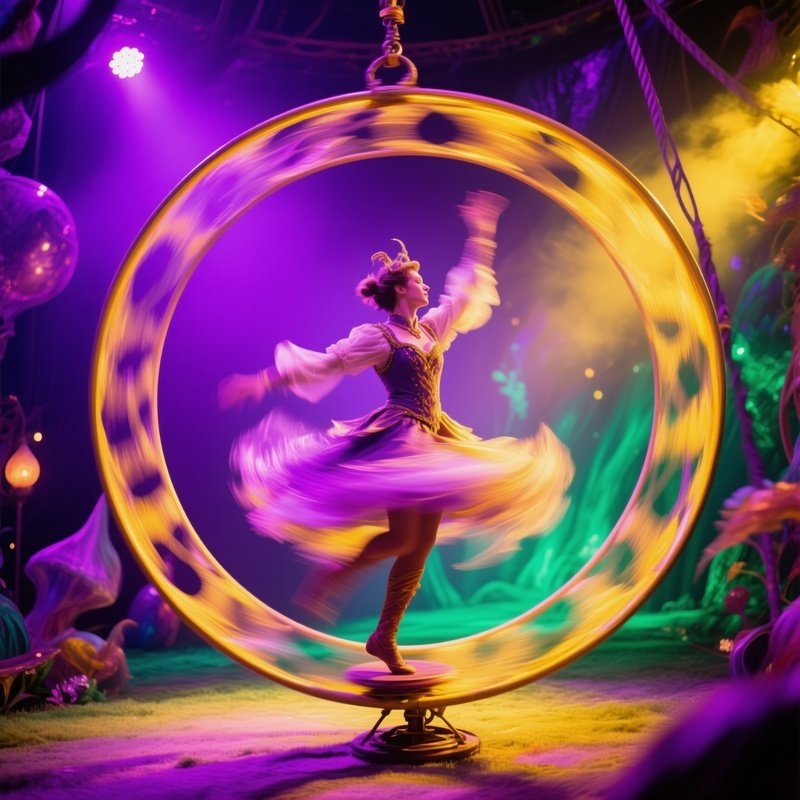 A.Performer.Spinning.Inside.Cyr.Wheel.Motion.Blur.Catching.Light.Fantasy.Scene