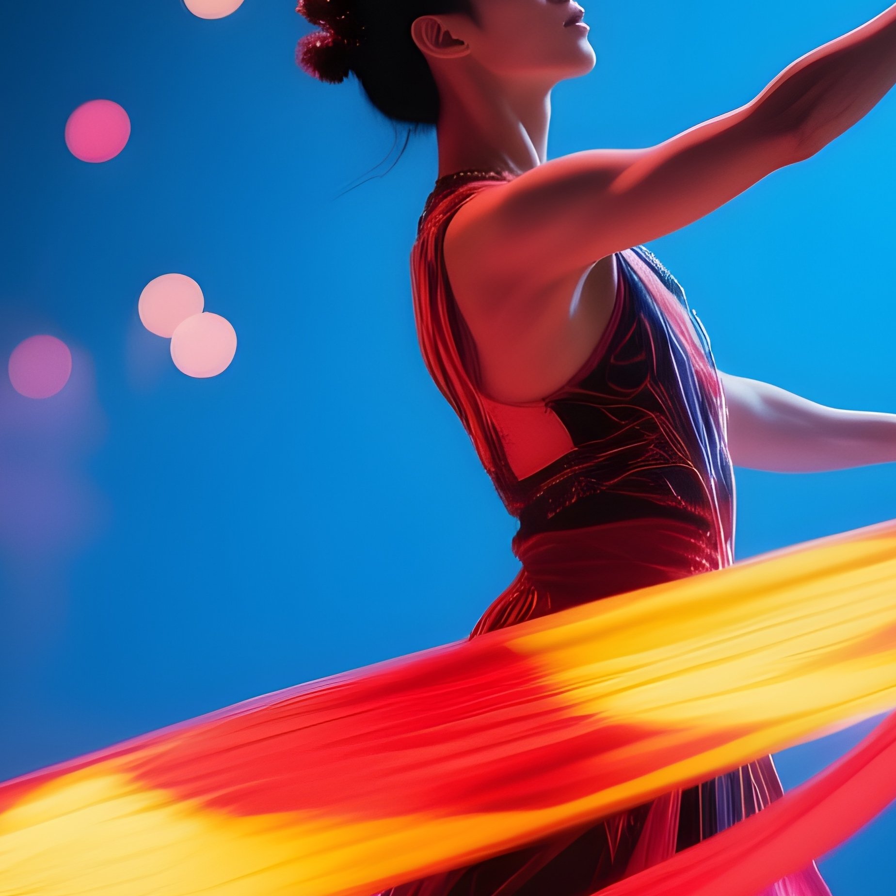 A Performer Twirling Long Ribbons Capturing Coloured Light - Full Resolution Quality Preview
