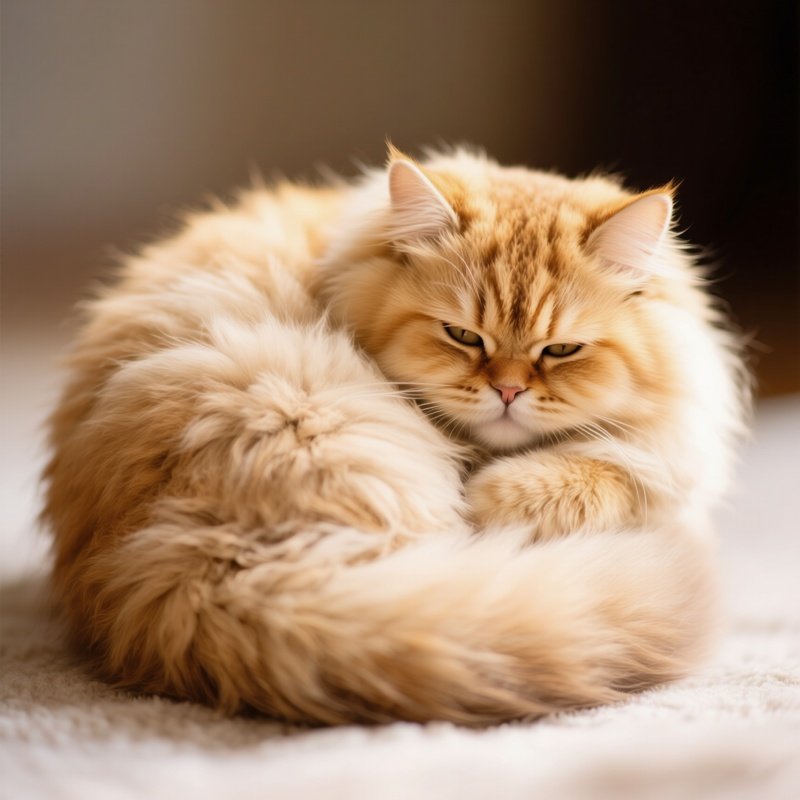 A Persian Cat Cuddled Up