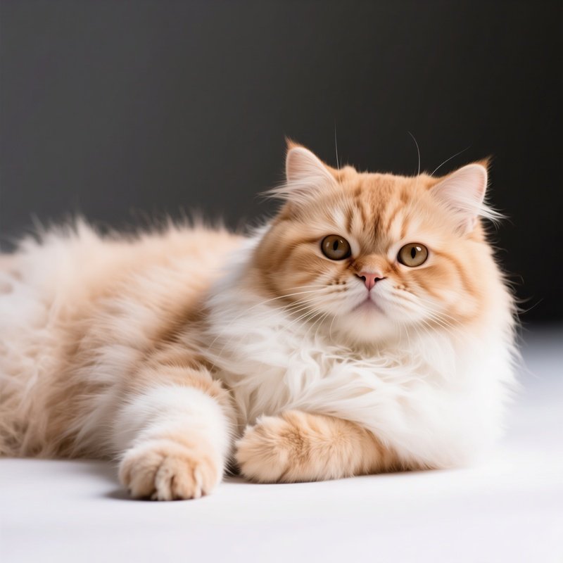 A Persian Cat Laying On Side With Paws Curved In A Photography Session