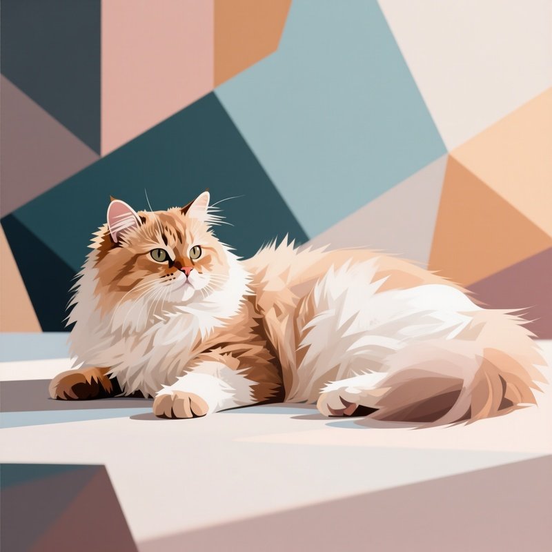 A Persian Cat Laying On Side With Paws Curved In A Digital Artwork