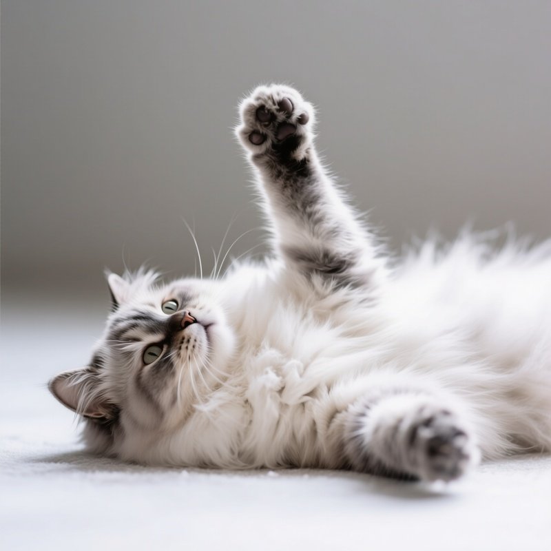 A Persian Cat Lying On Back With Paws Up
