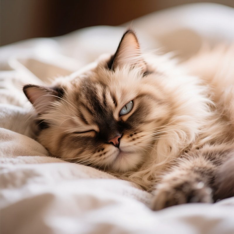A Persian Cat Napping With One Eye Open