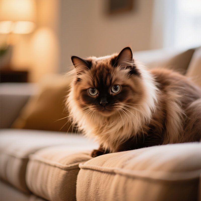 A Persian Cat Peeking Over A Couch Edge