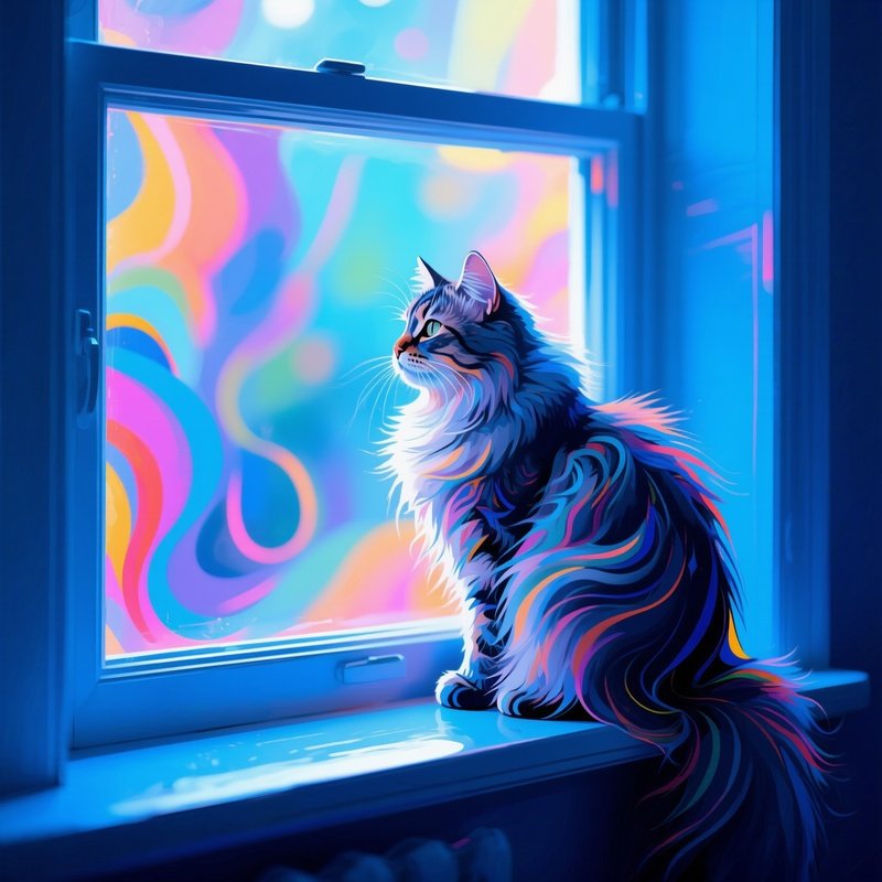 A Persian Cat Perched On A Windowsill Looking Outside Abstract
