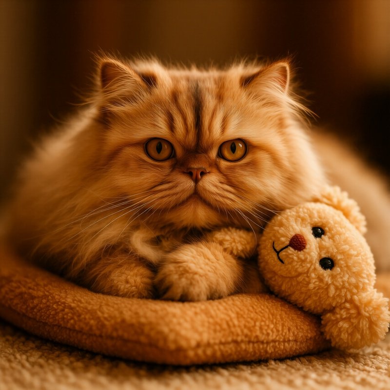 A Persian Cat Resting On A Stuffed Animal