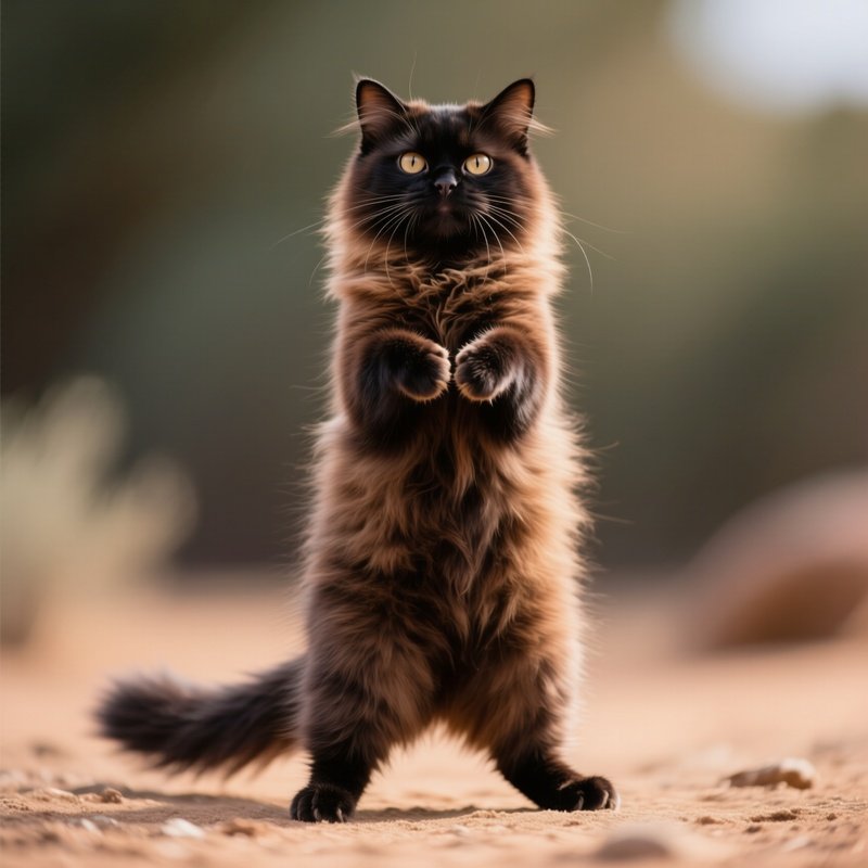 A Persian Cat Standing On Hind Legs Like A Meerkat