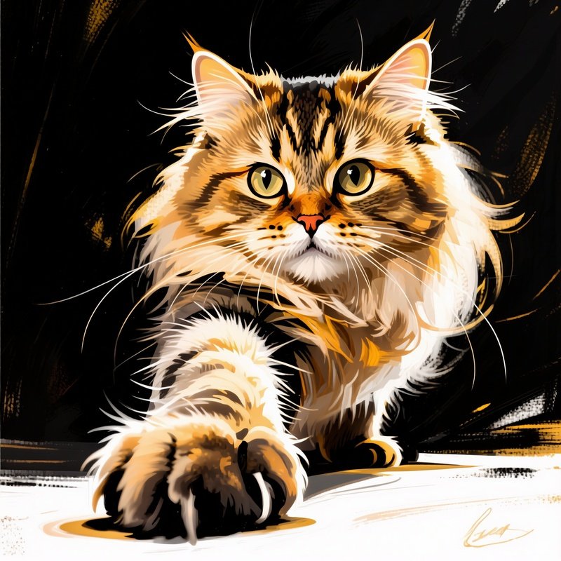 A Persian Cat Stretching One Paw Dramatically In An Artistic Portrait