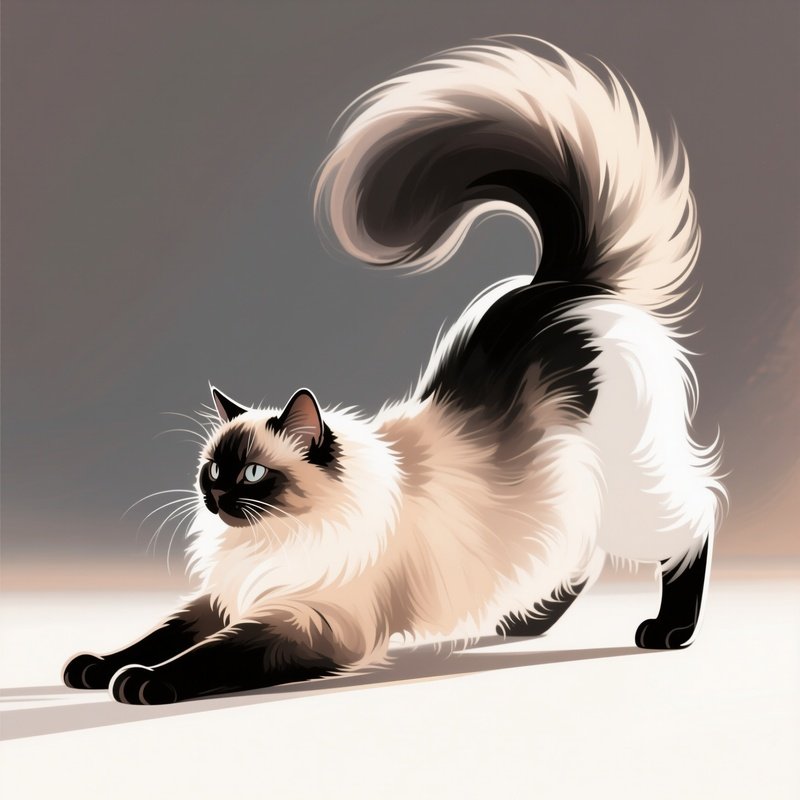 A Persian Cat Stretching With An Arched Back In Digital Art