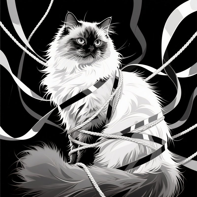 A Persian Cat Tangled In String Or Ribbon Artistic