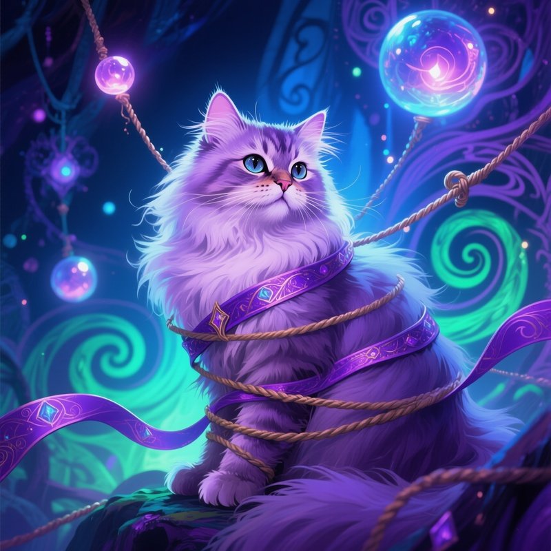 A Persian Cat Tangled In String Or Ribbon Fantasy
