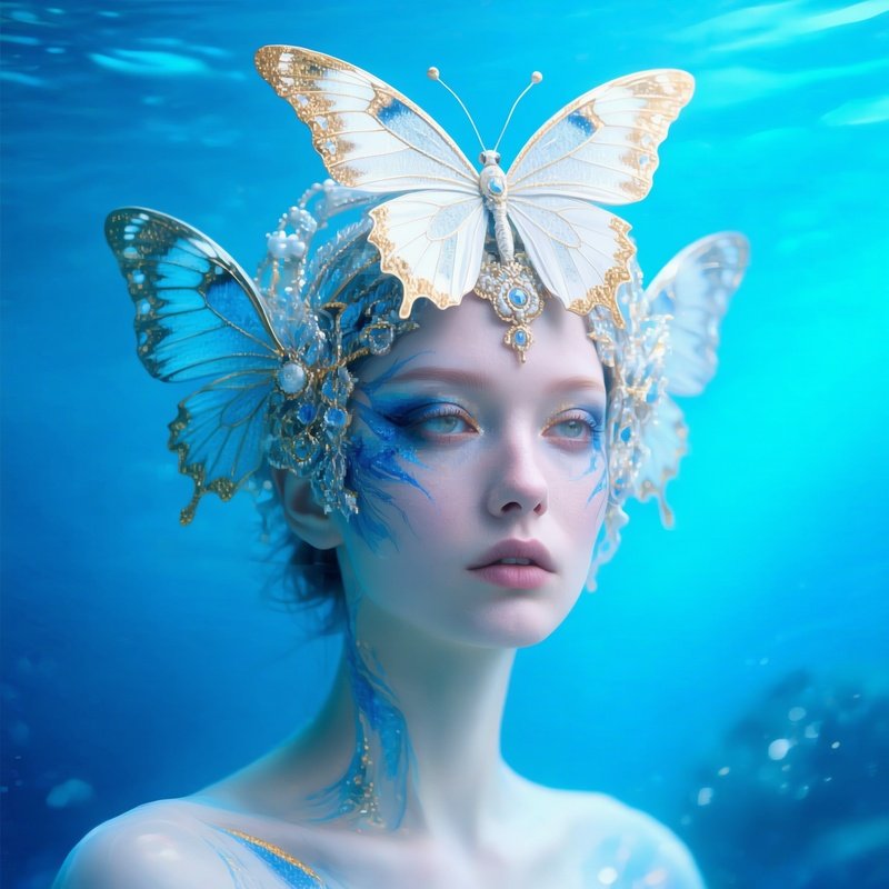 A Person Adorned With Butterfly Like Headwear Digital Art