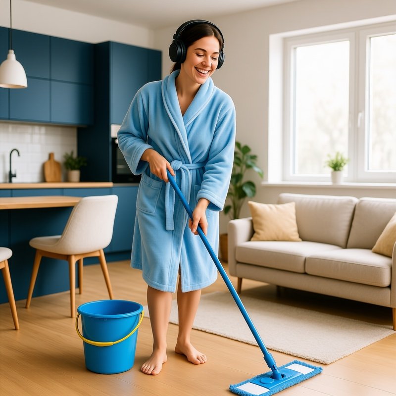 A Person Cleaning A Room While Listening To Music Cleaning Music