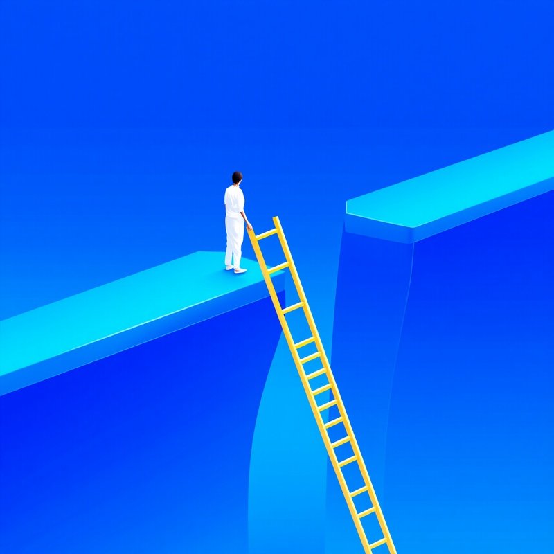 A Person Climbing A Ladder Between Two Platforms Conceptual