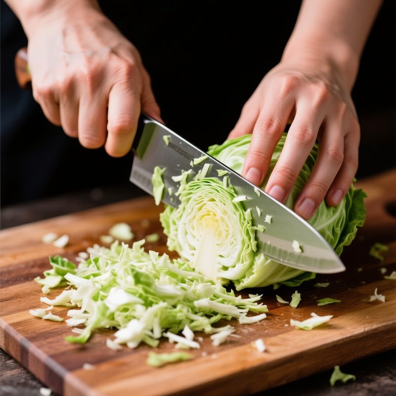 A Person Cutting A Cabbage Cooking Food Preparation