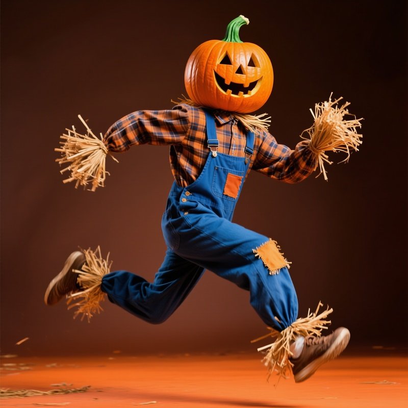 A Person Dressed As A Scarecrow With A Pumpkin Head Halloween