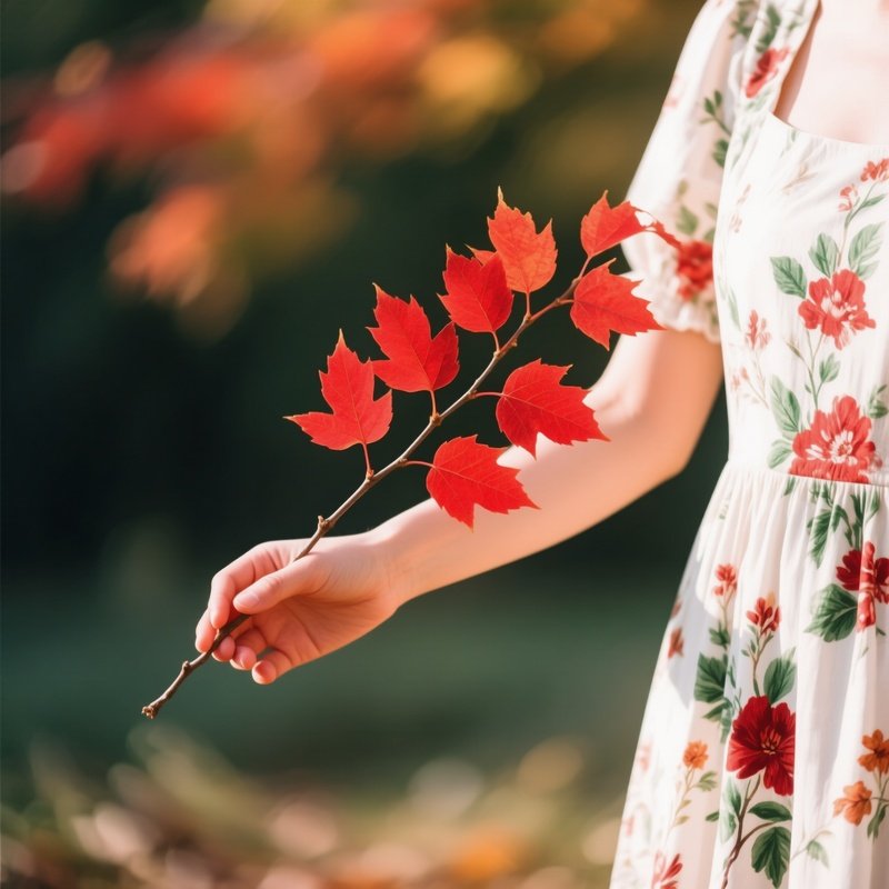 A Person Holding A Branch Of Red Leaves Autumn Nature