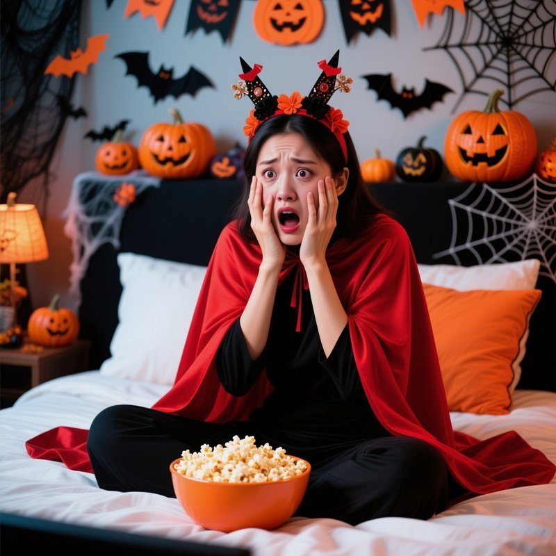 A Person In A Halloween Costume Reacting To Something On Screen