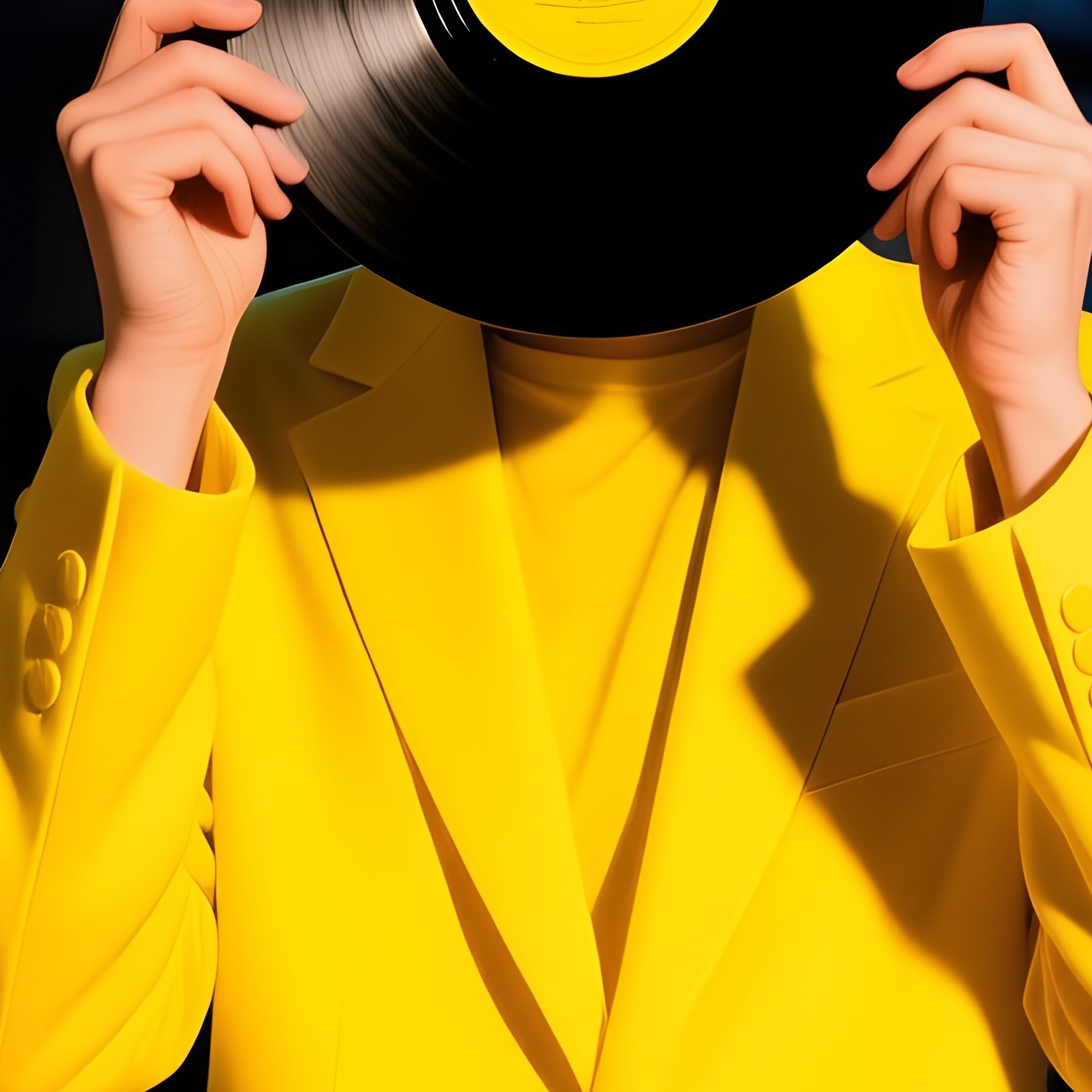A Person In A Yellow Suit Holding A Vinyl Record Yellow Suit - Full Resolution Quality Preview